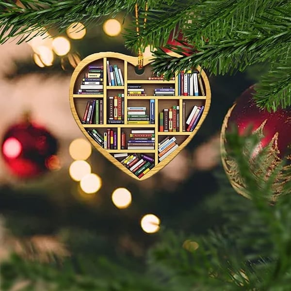 ๐ Book Lovers Heart Ornament (2D Flat)