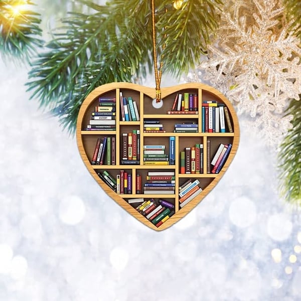 ๐ Book Lovers Heart Ornament (2D Flat)