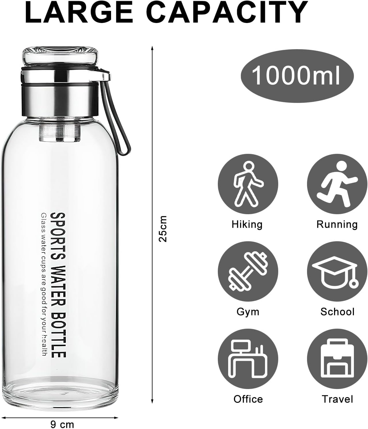 Premium Glass Water Bottle with Strap – Tea & Fruit Infuser, Leakproof, Eco-Friendly Design