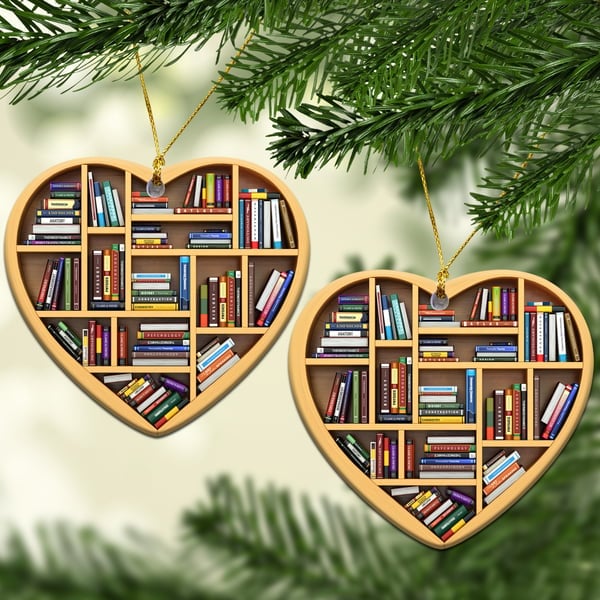 ๐ Book Lovers Heart Ornament (2D Flat)
