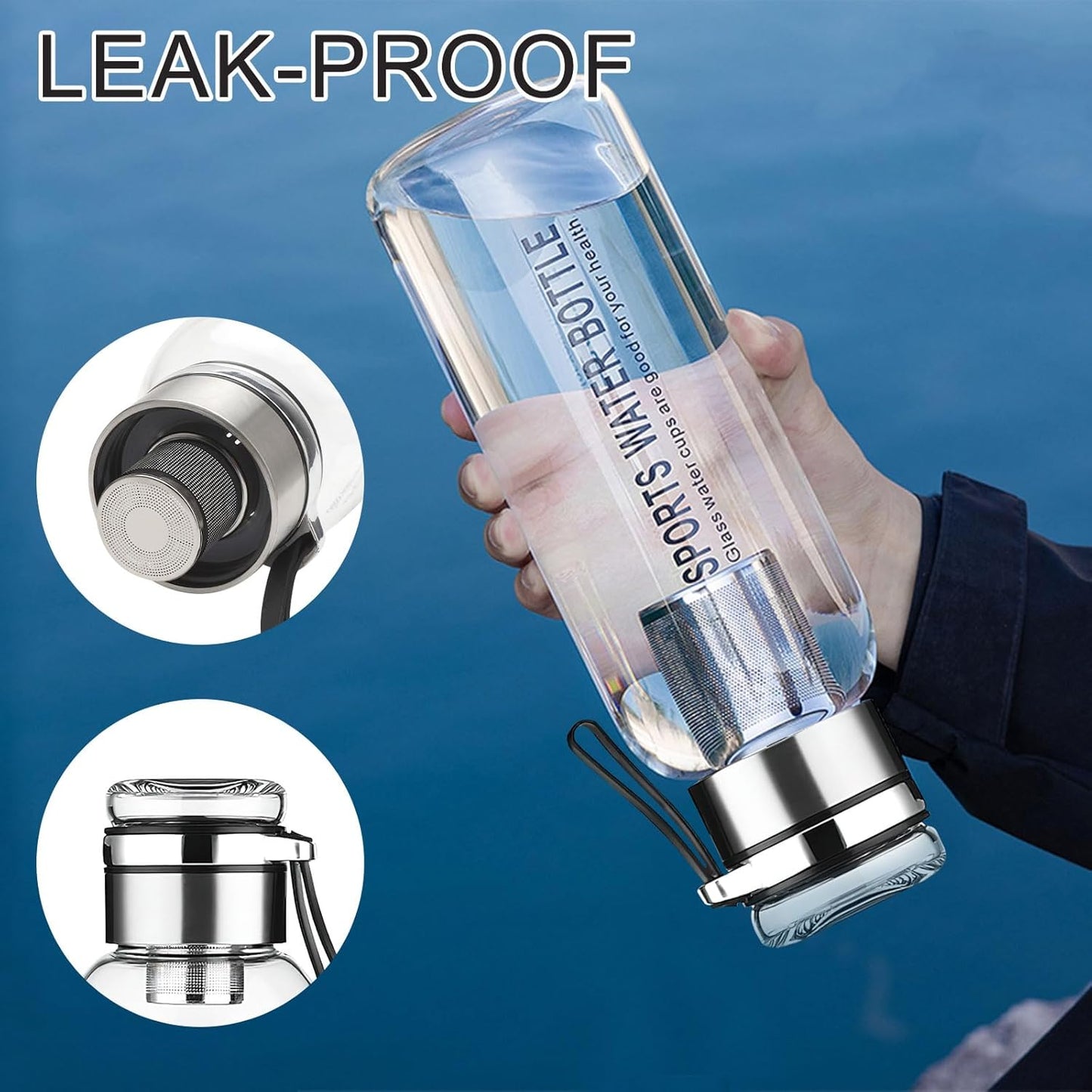 Premium Glass Water Bottle with Strap – Tea & Fruit Infuser, Leakproof, Eco-Friendly Design