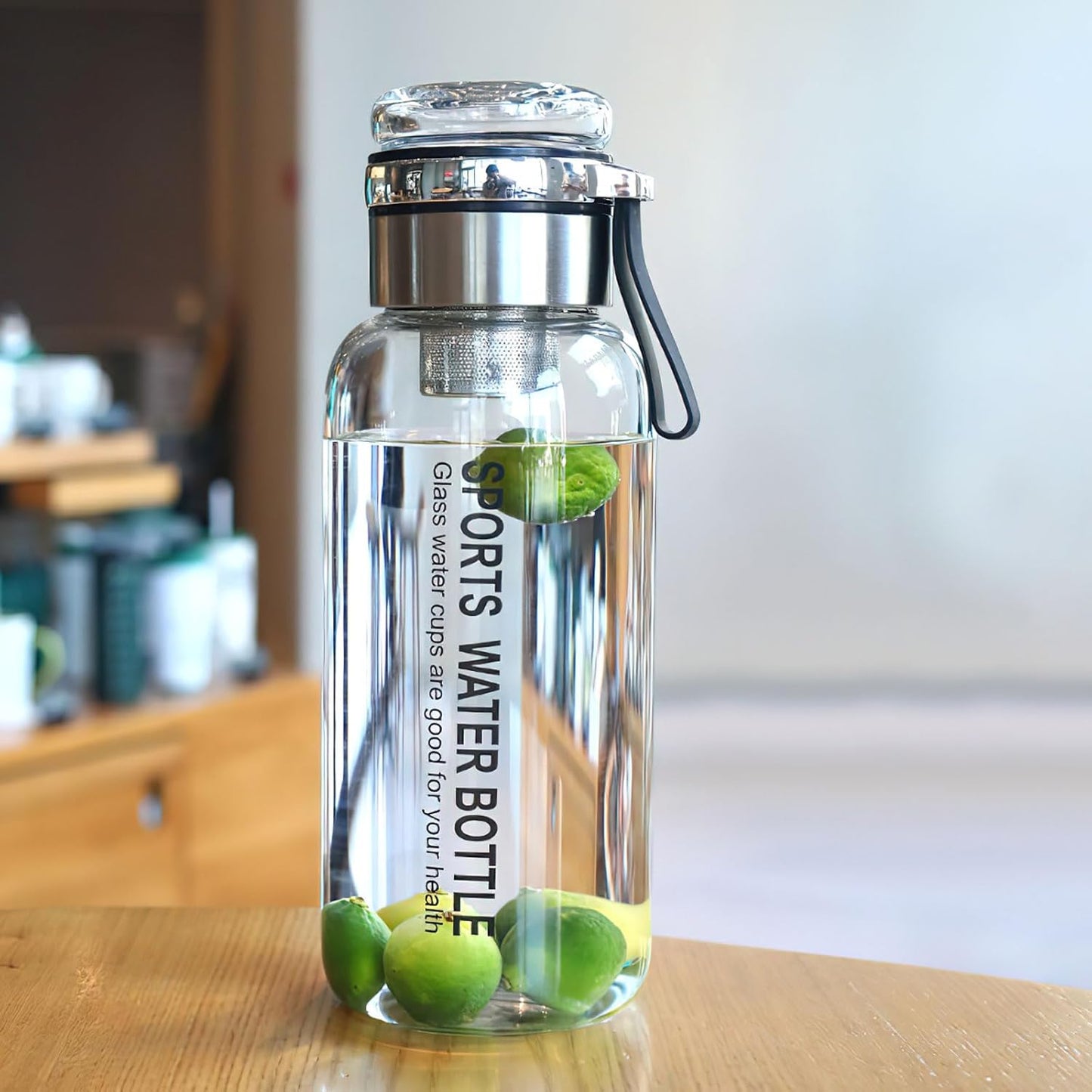 Premium Glass Water Bottle with Strap – Tea & Fruit Infuser, Leakproof, Eco-Friendly Design