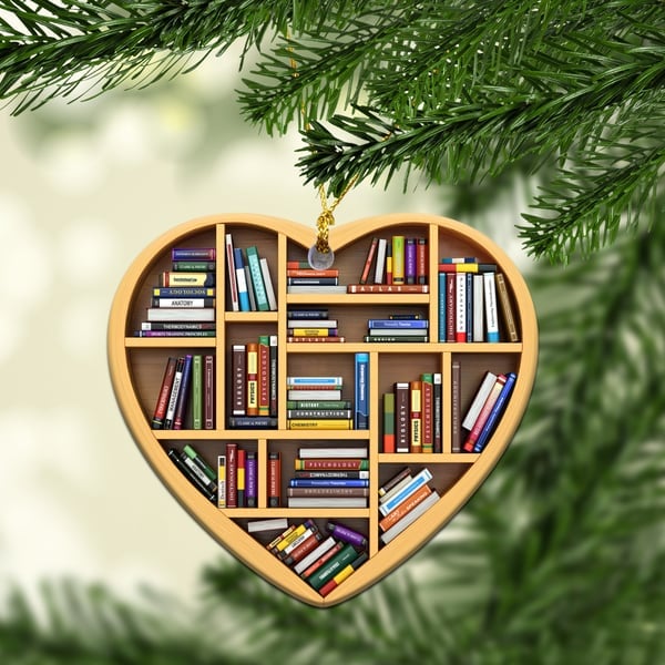 ๐ Book Lovers Heart Ornament (2D Flat)