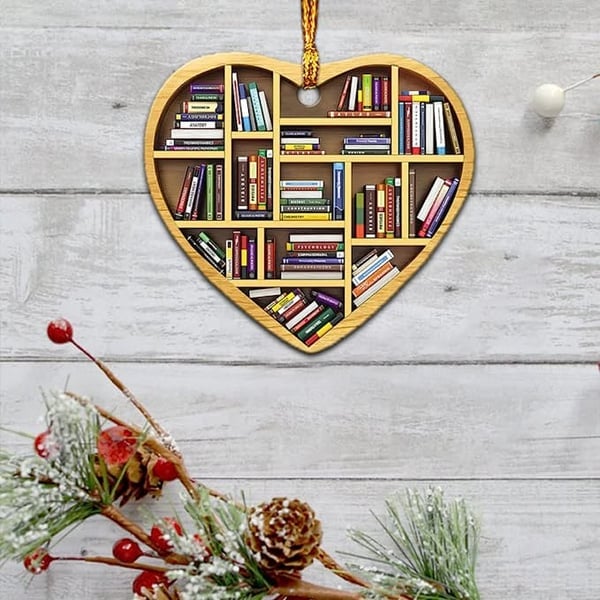 ๐ Book Lovers Heart Ornament (2D Flat)