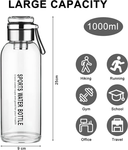 Premium Glass Water Bottle with Strap – Tea & Fruit Infuser, Leakproof, Eco-Friendly Design