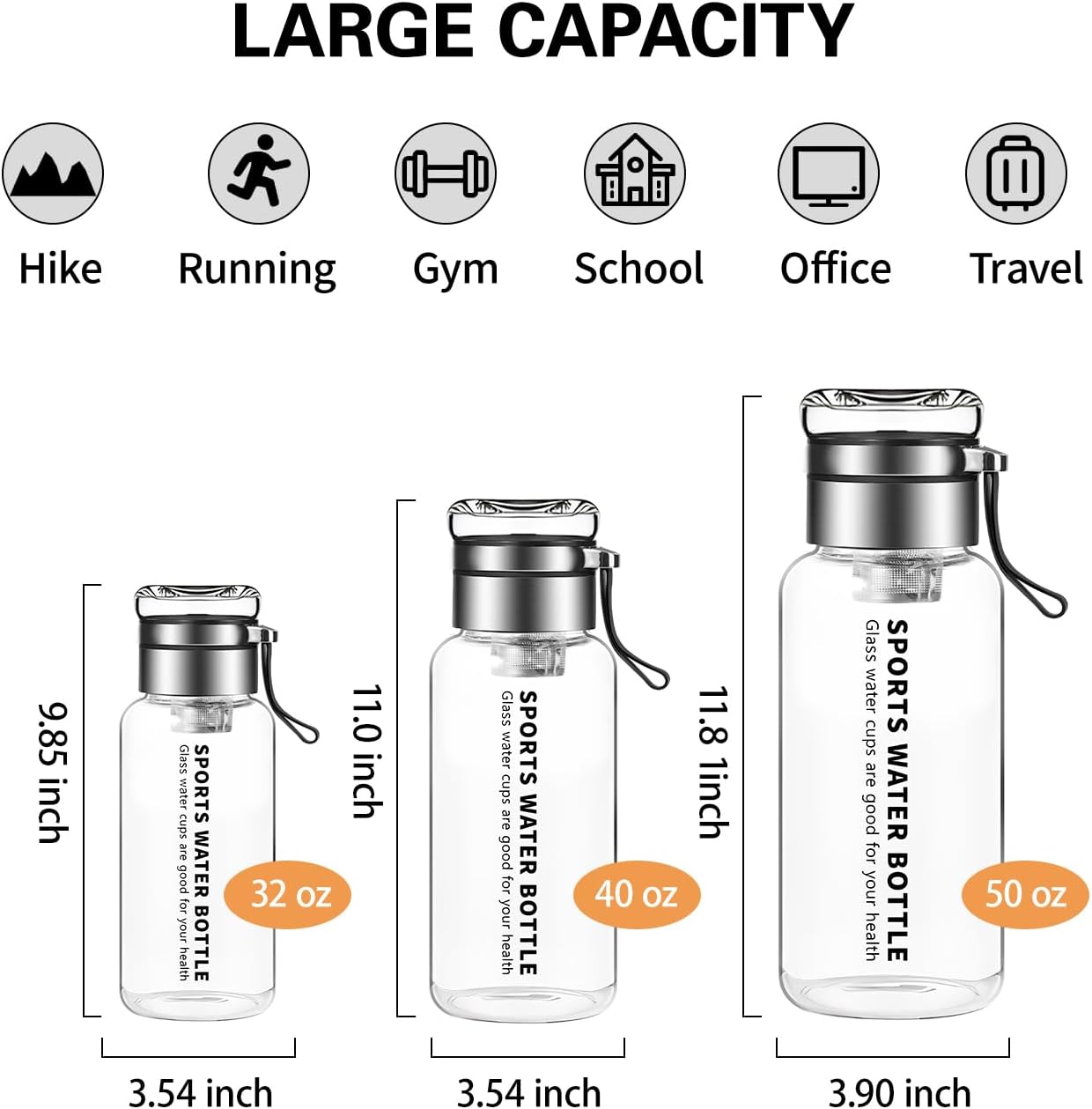 Premium Glass Water Bottle with Strap – Tea & Fruit Infuser, Leakproof, Eco-Friendly Design