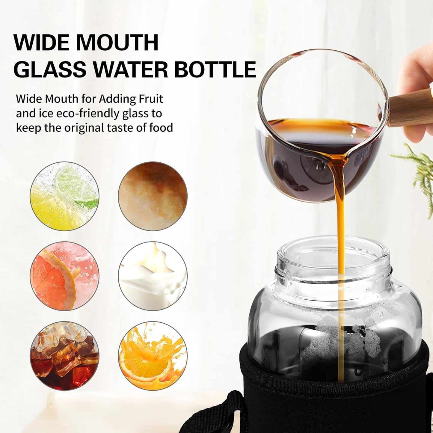 Premium Glass Water Bottle with Strap – Tea & Fruit Infuser, Leakproof, Eco-Friendly Design