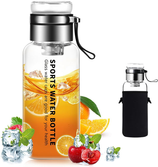 Premium Glass Water Bottle with Strap – Tea & Fruit Infuser, Leakproof, Eco-Friendly Design