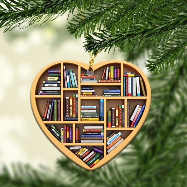 💝 Book Lovers Heart Ornament (2D Flat)