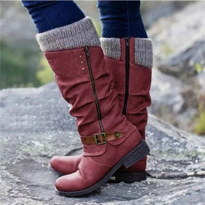 HOT SALE 45% OFF🔥Women’s Leather Flat Heel Wide Mid-Calf Zipper Boots