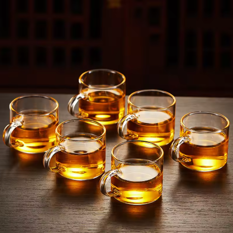 6pcs Set 80ml Transparent Glass Cup for Hot Tea Teaware with Handle