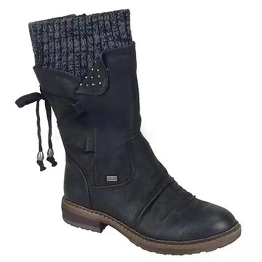 Women's Winter Warm Back Lace Wide Mid-Calf Snow Boots