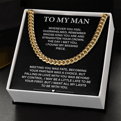 To My Man Necklace-Gold And Silver Cuban Chain Necklace